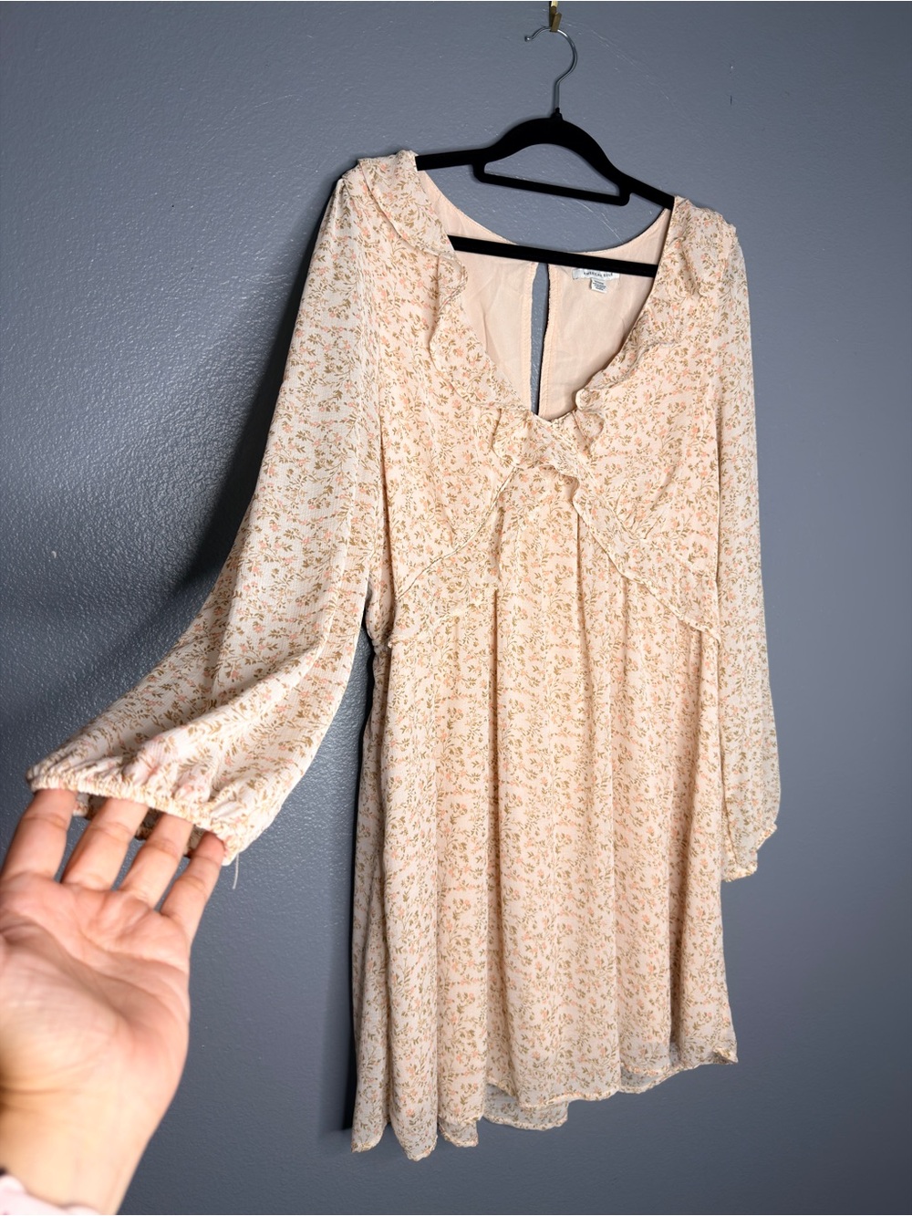 American Eagle Outfitters Floral Pink Boho Fairy Cottage Long-Sleeve Dress XL